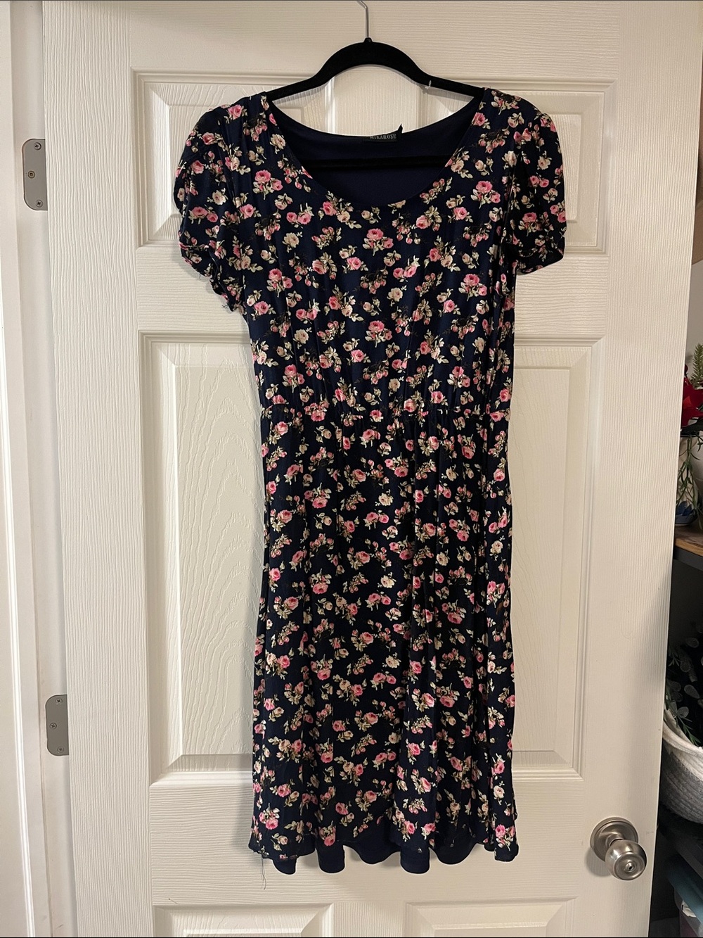 Mikarose Navy Floral Scoop-Neck Midi Dress